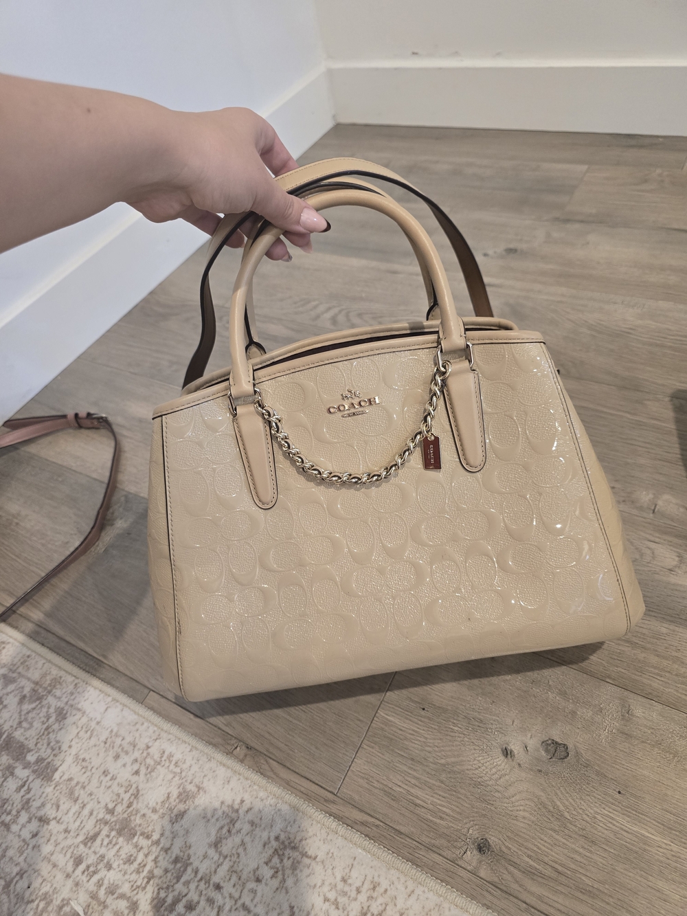 Coach Charlie Carryall Satchel in Beige Patent